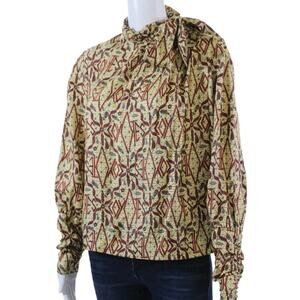 Les Coyotes De Paris High Neck 100% Silk Cropped Bow Blouse 36 4 S